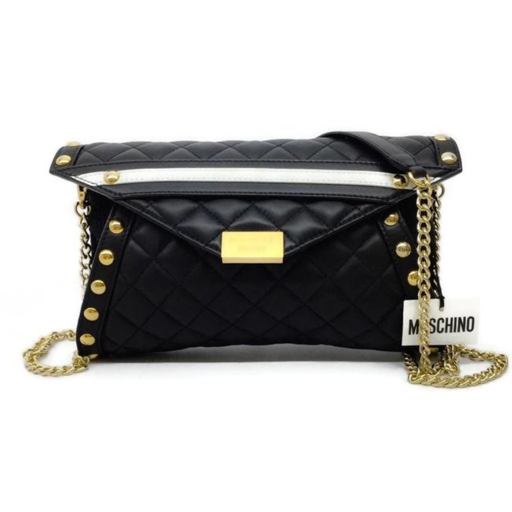 Boutique Moschino Quilted Black Leather Cross Body Bag